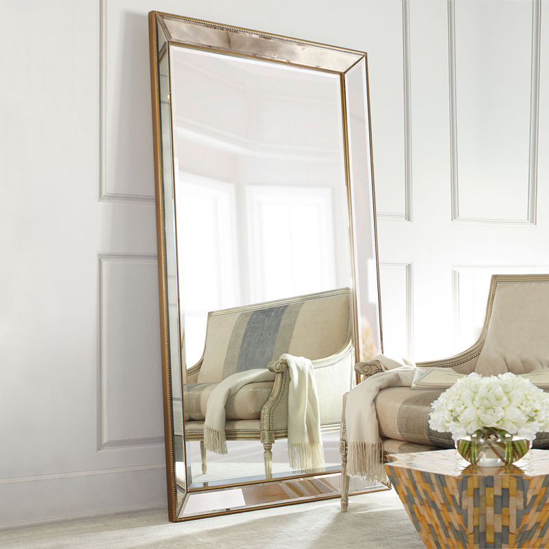 Luxury Lifestyle Items - ห้องนั่งเล่นติดผนังสไตล์ฝรั่งเศสความยาวเต็มรูปแบบกระจกหรูหราสไตล์วินเทจที่วางพื้นอุปกรณ์เสริมความงาม